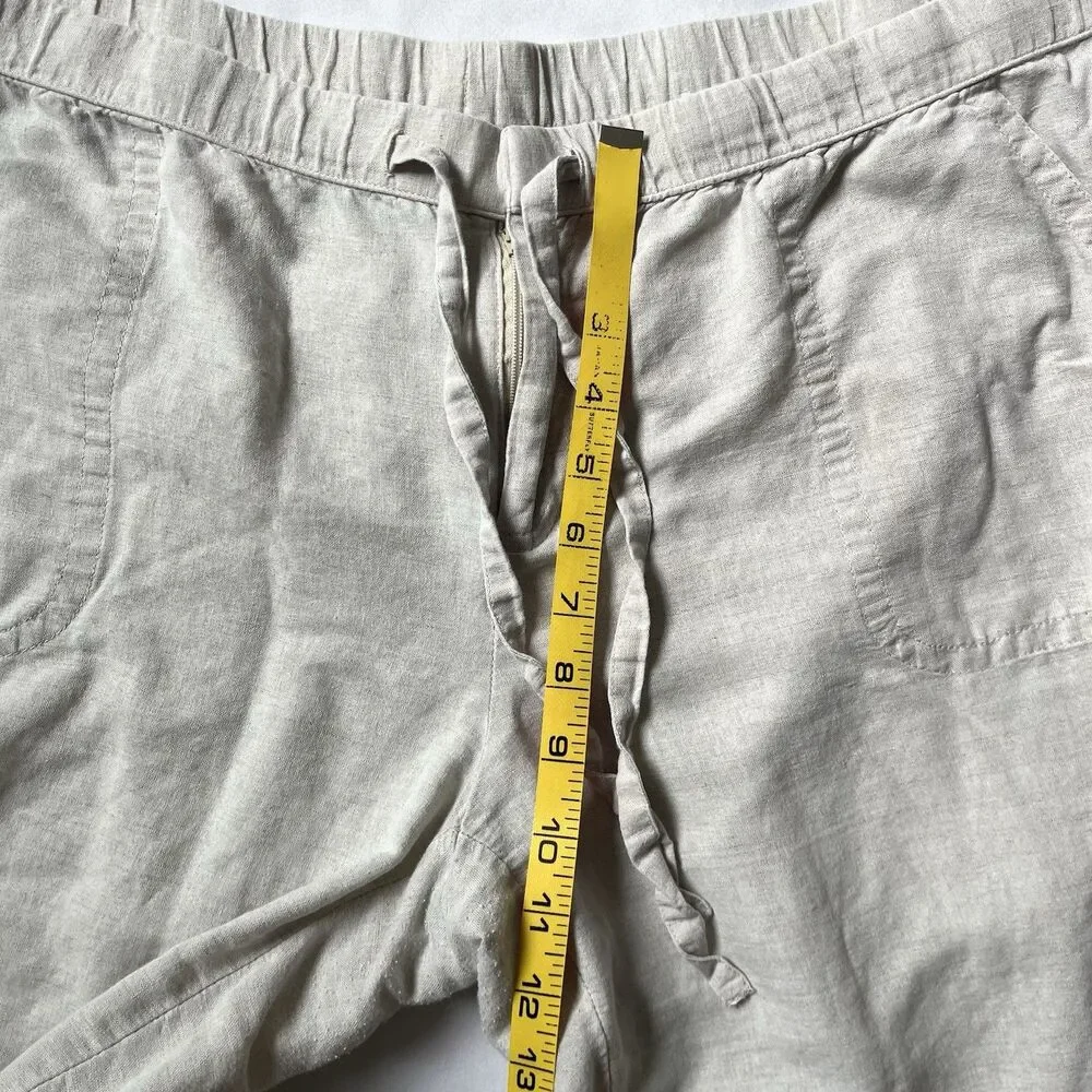 Liz Claiborne Linen /Cotton Pants Women Size XL Beige Drawstring Pockets Coastal